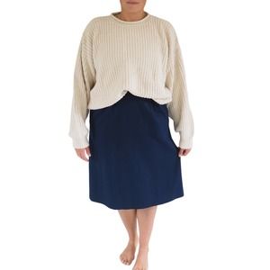 Vintage Wool Knee Length Skirt - Navy‎ Blue High Waist Skirt - Size 8